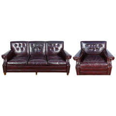 Leather Suite Sofa and 2 Swivel Armchairs