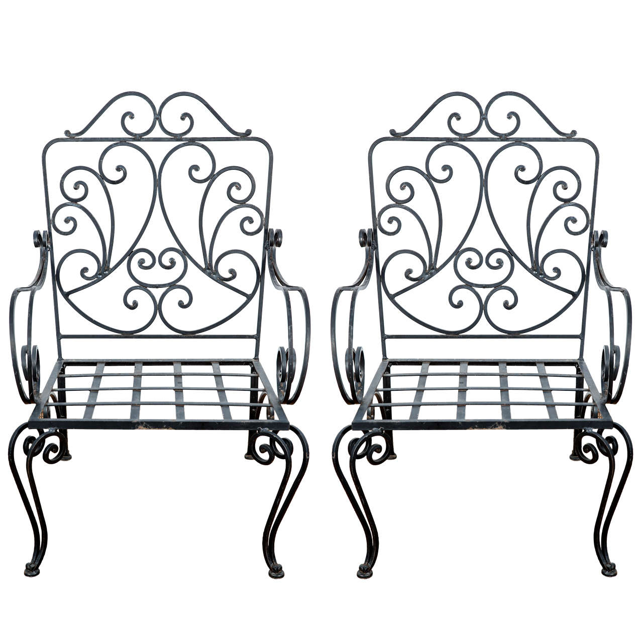 Pair of Iron French Armchairs in the style of J.C. Moreux