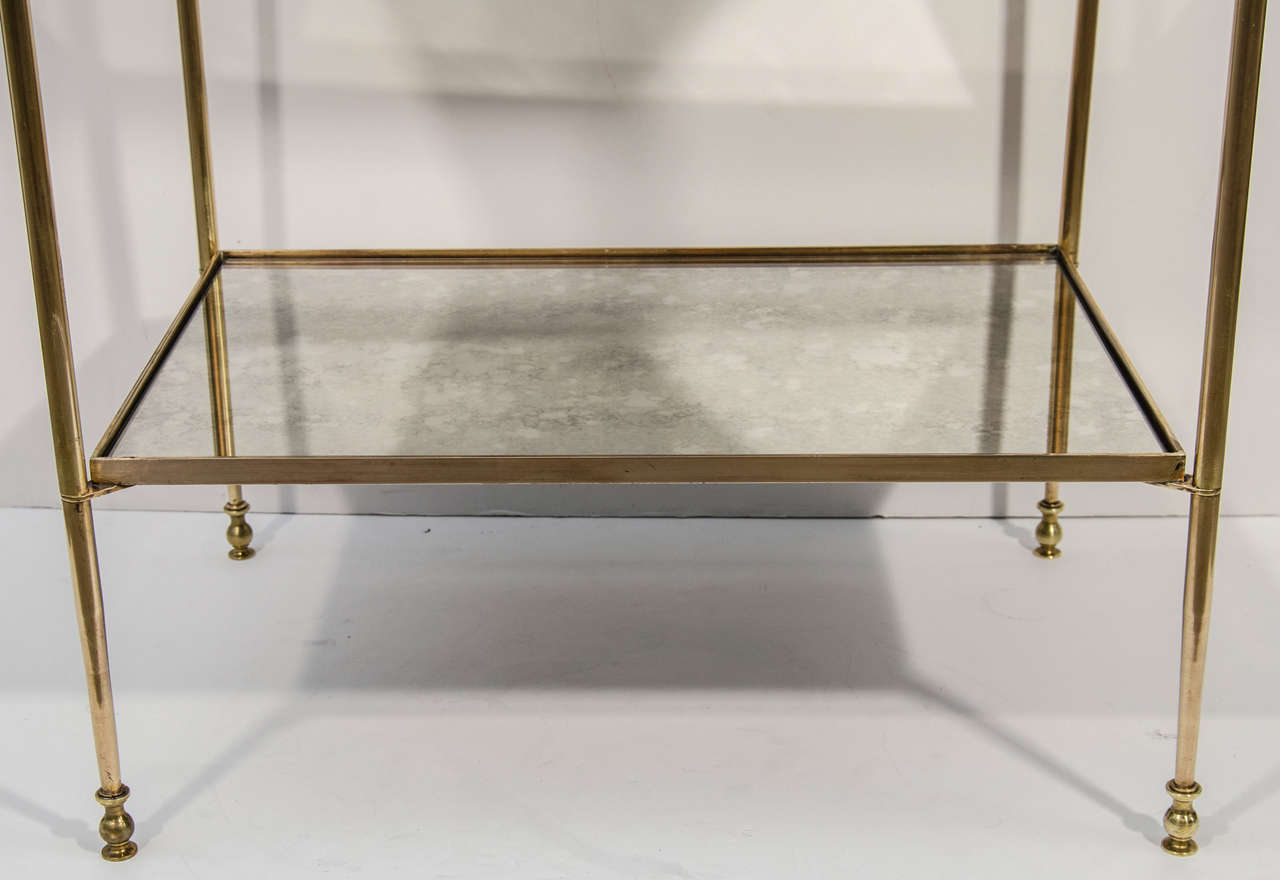 Elegant Two Tier Brass Side Table in the Manner of Bagues 1
