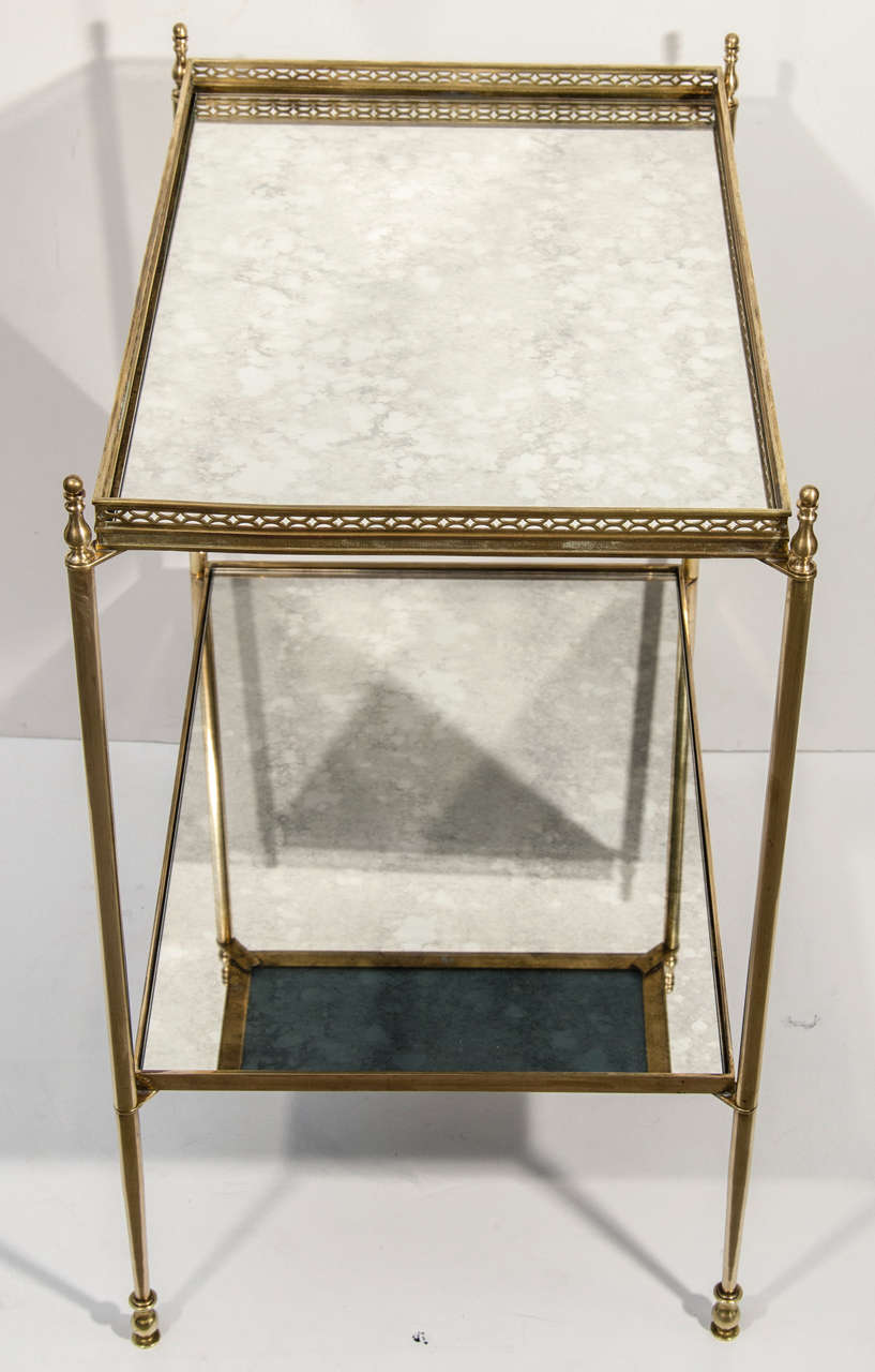 Elegant Two Tier Brass Side Table in the Manner of Bagues 2
