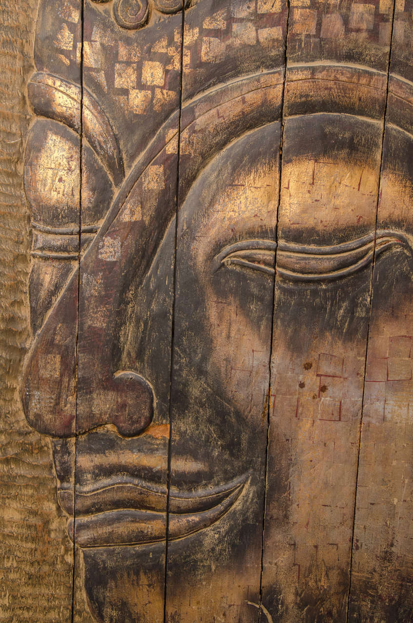 Indonesian Large Scale Buddha Panel on Hand Carved Reclaimed Wood