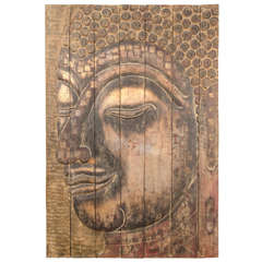 Large Scale Buddha Panel on Hand Carved Reclaimed Wood