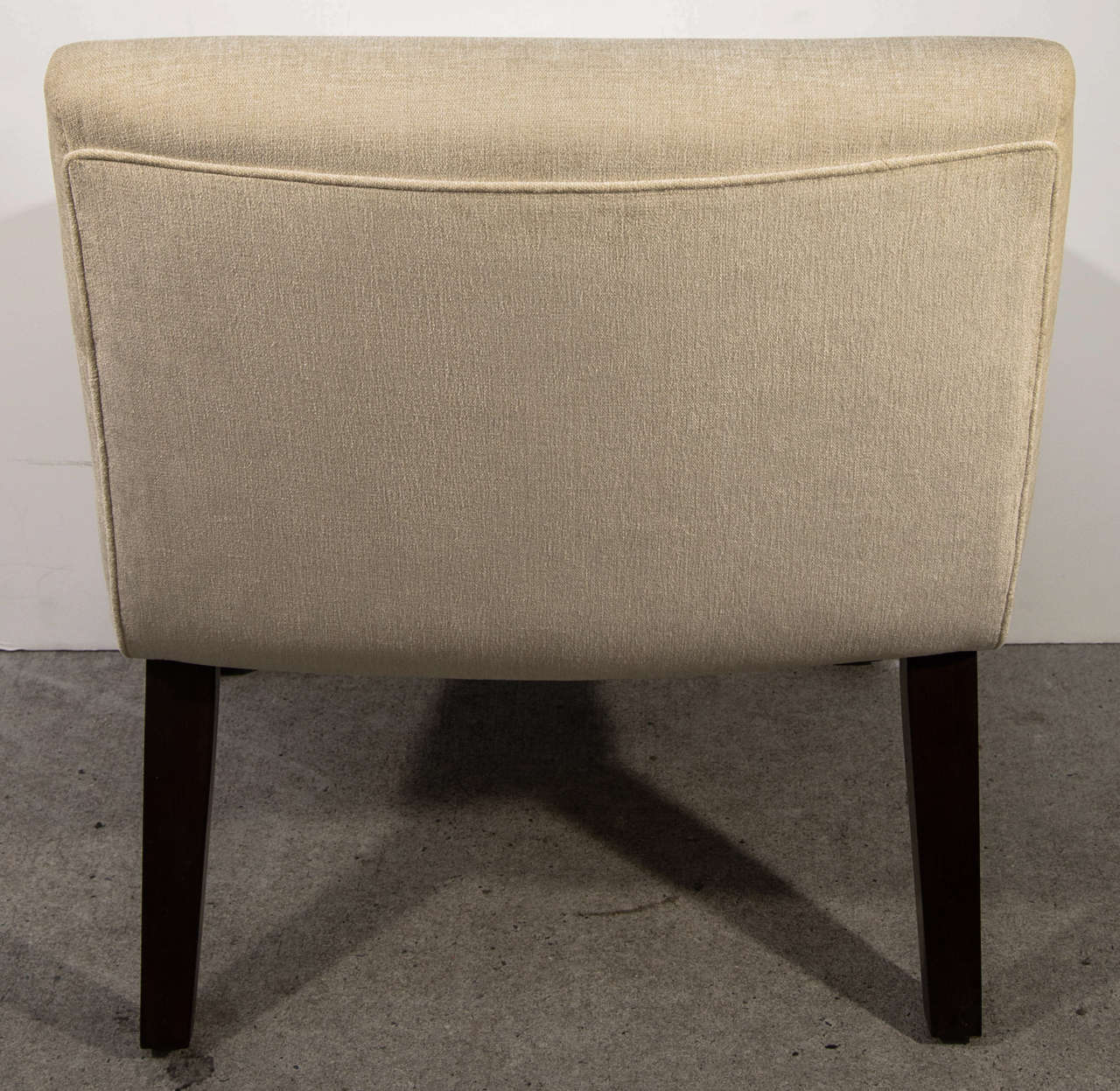 Stained Mid-Century Modern Style Slipper Chair in Cream Colored Chenille For Sale