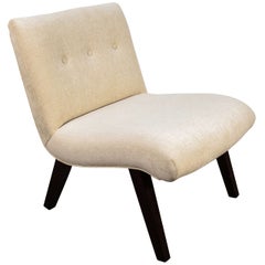 Mid-Century Modern Style Slipper Chair in Cream Colored Chenille