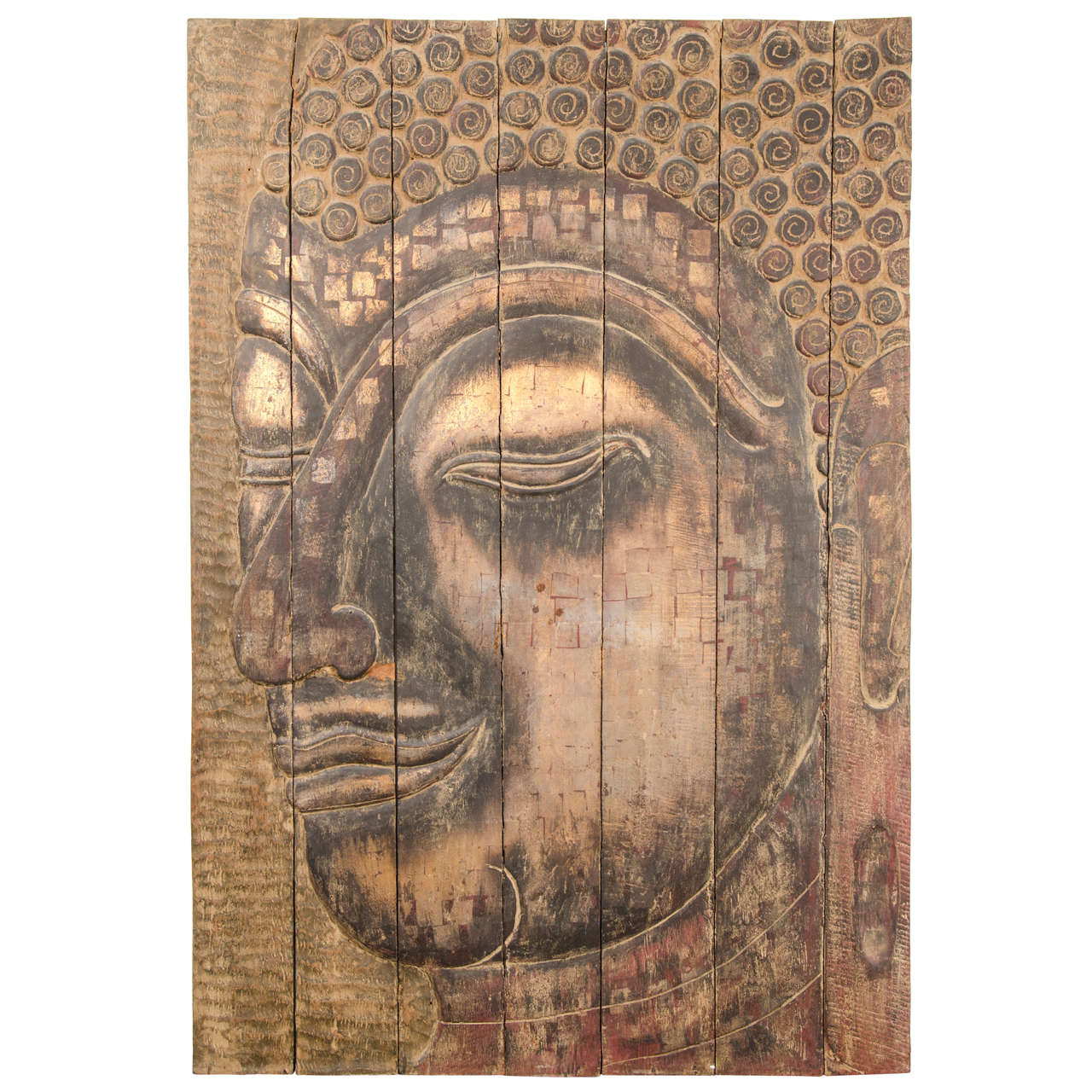 Large Scale Buddha Panel on Hand Carved Reclaimed Wood at 1stDibs