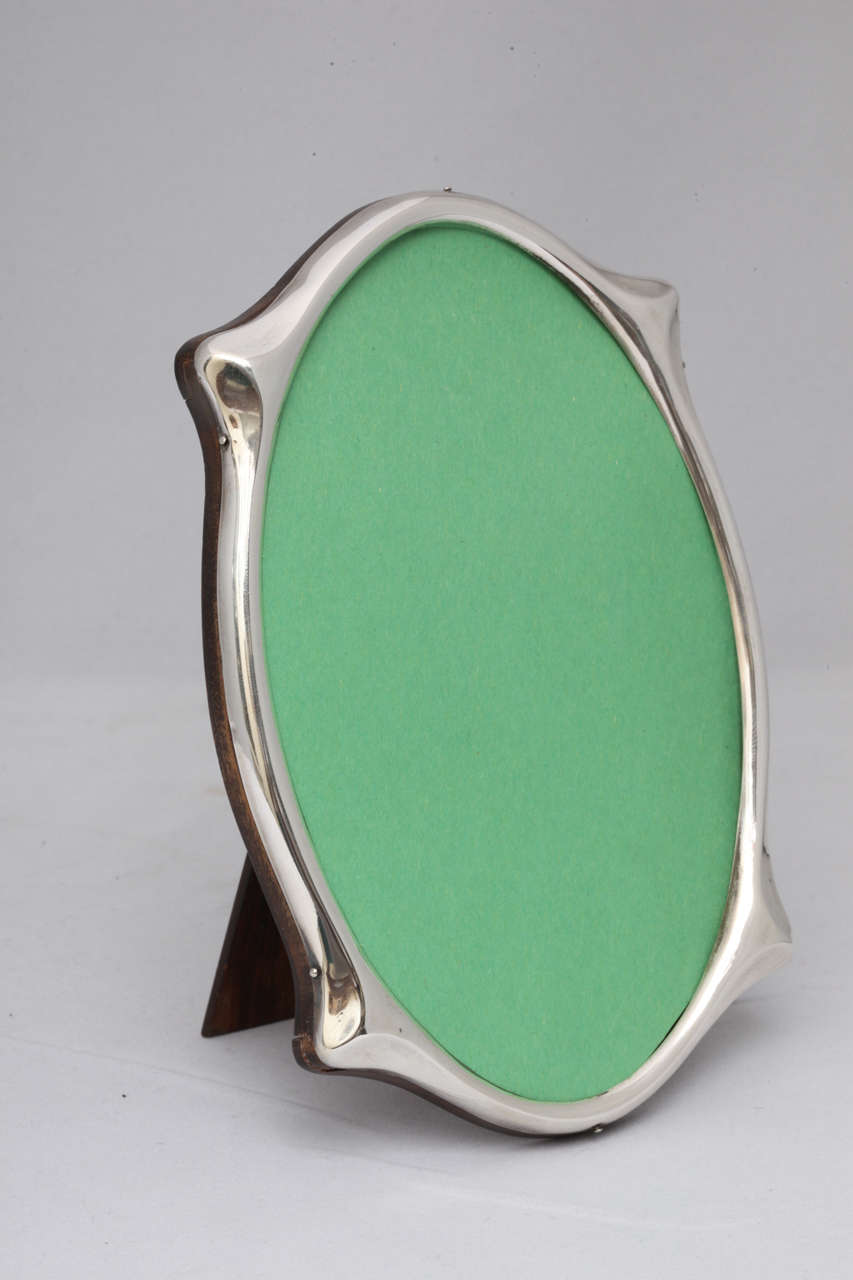 British Unusual Art Deco Sterling Silver Oval Picture Frame