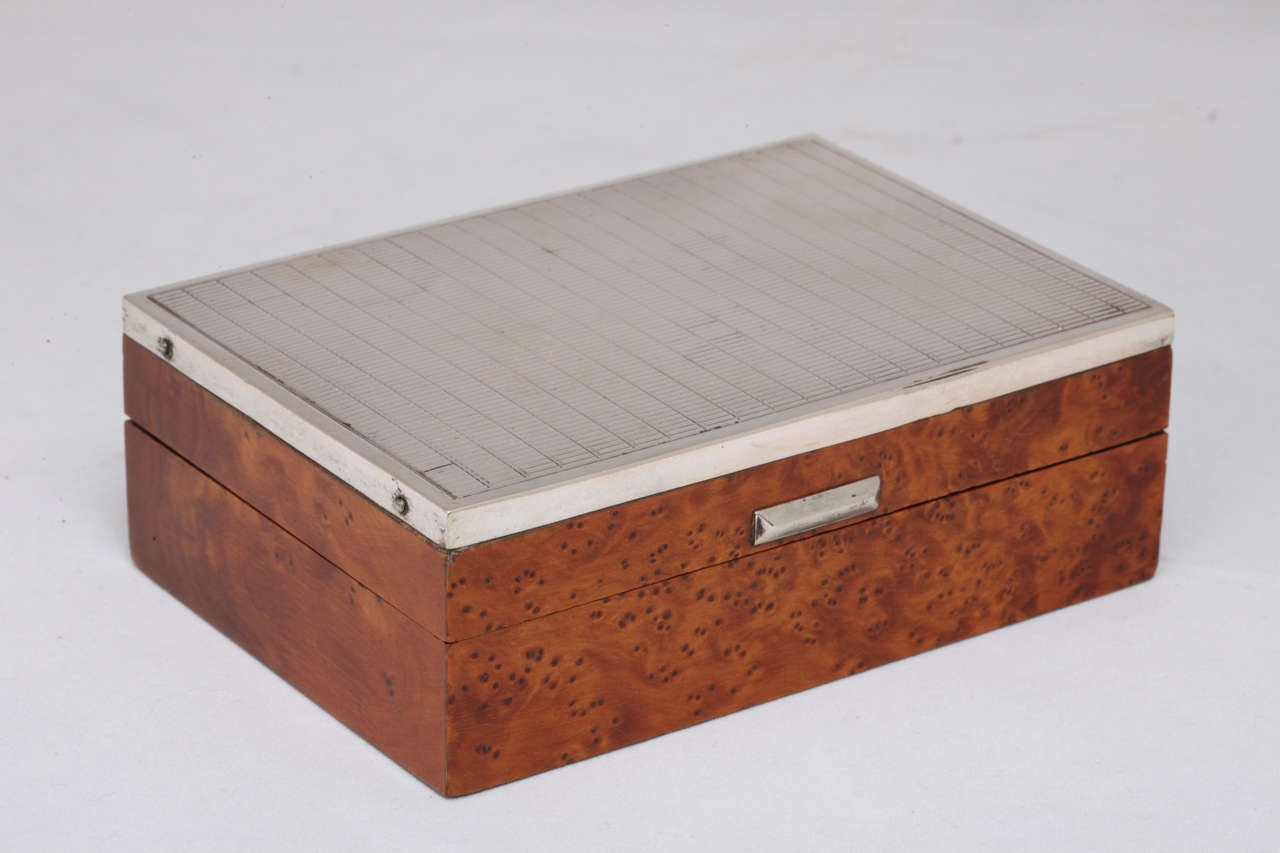 Art Deco Continental (800) Silver and Burled Walnut Table Box