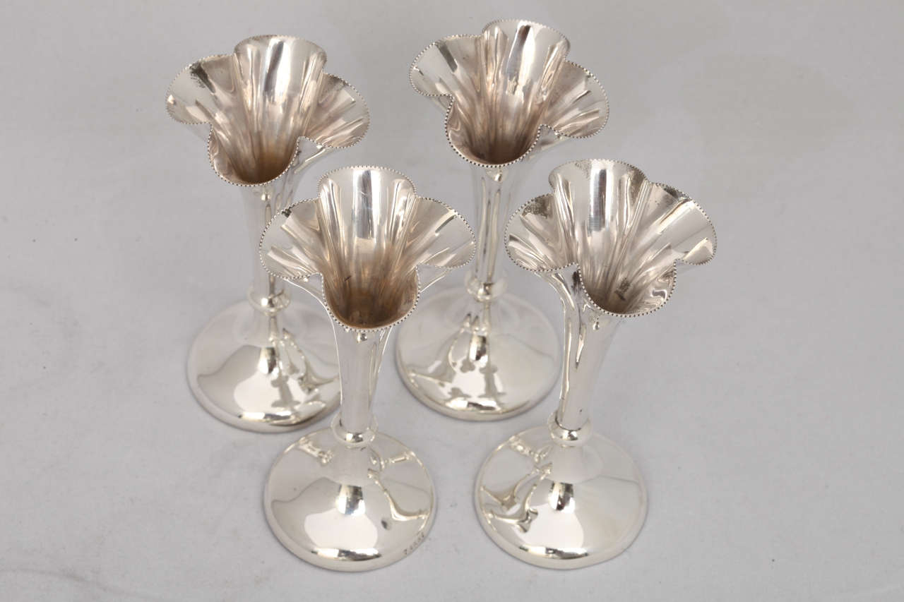 20th Century Suite of Four Sterling Silver Edwardian Bud Vases