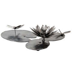 A Unique Studio-made Patinated Steel Table-Light, "Lily Pond"