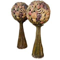 A Pair of French Art Nouveau Polychrome Topiaries