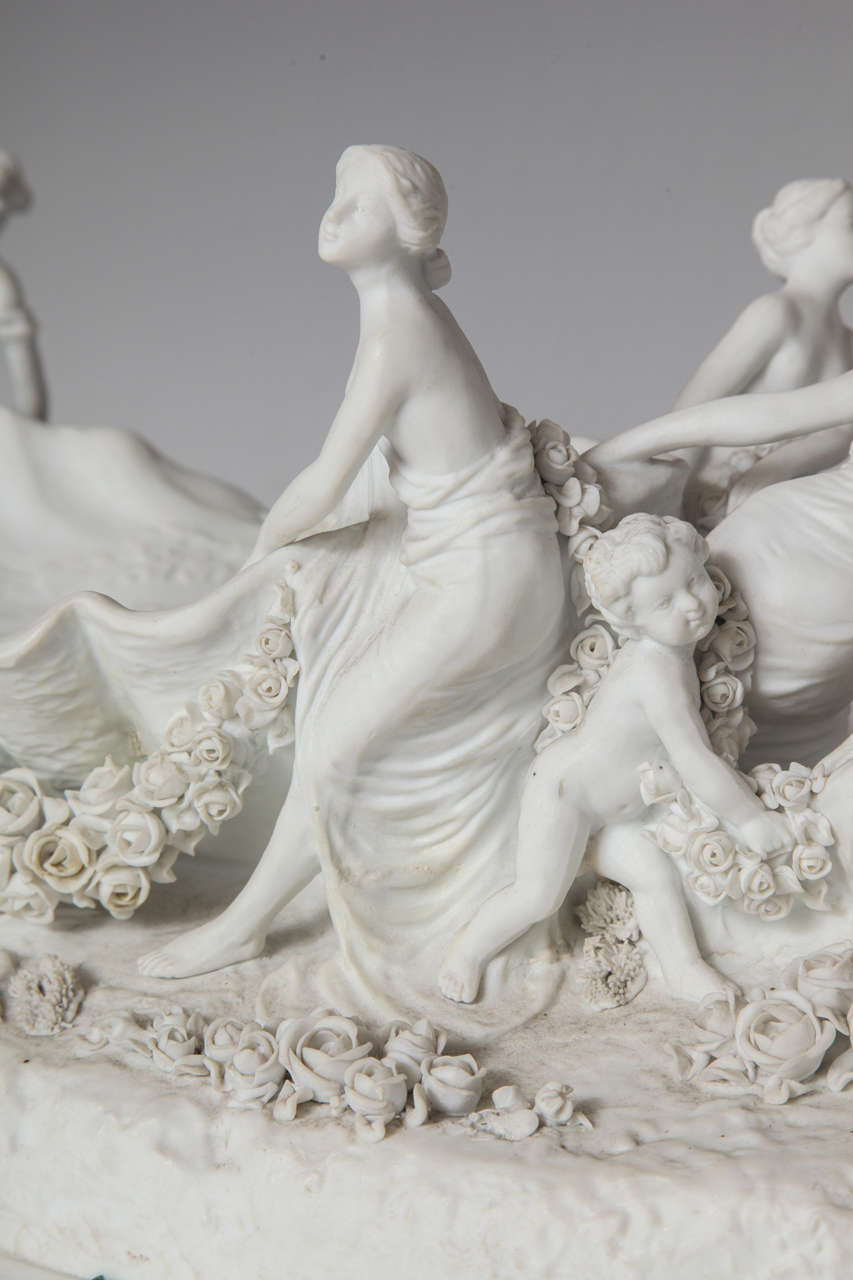 Large White Bisque Sevres Porcelain Figural Centerpiece of Woman and Children For Sale 2