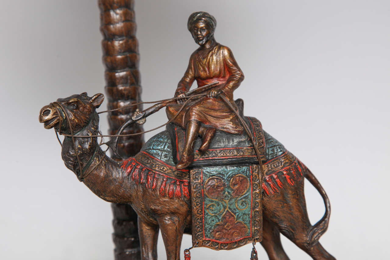 Moorish Fine Viennese Cold Painted Bronze Orientalist Lamp Attributed to Bergman For Sale