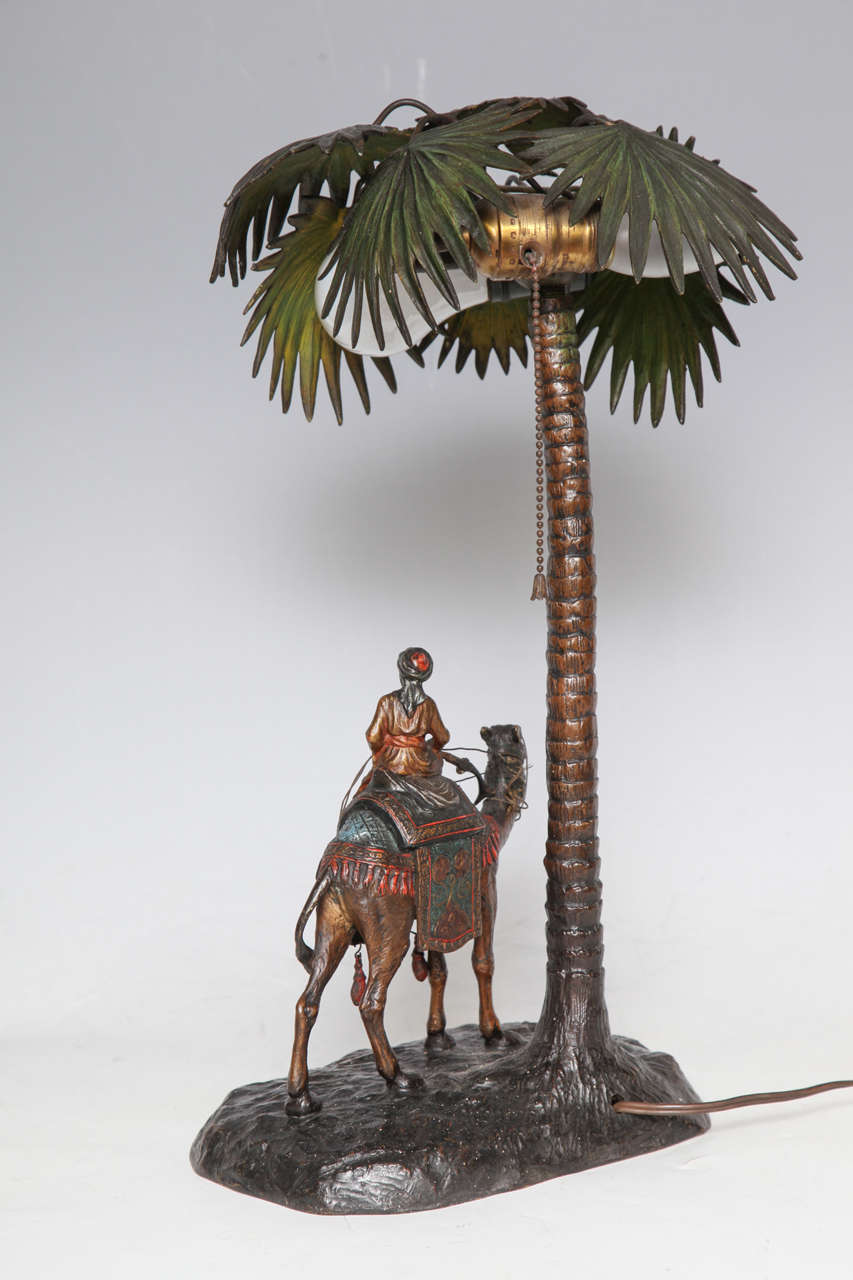 Fine Viennese Cold Painted Bronze Orientalist Lamp Attributed to Bergman In Good Condition For Sale In New York, NY