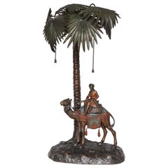 Orientalistische Wiener Lampe aus kalt bemalter Bronze, Bergman zugeschrieben