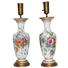 Pair of Baccarat Opaline Finely Painted Vases Attributed to Jean Francois Robert