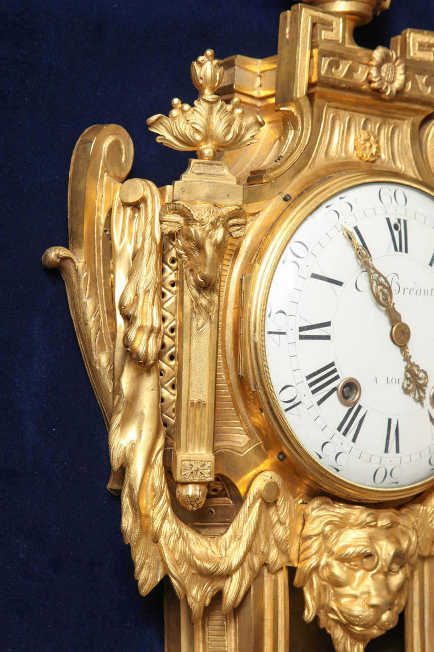 Antique French Louis XVI Period Dore Bronze Striking Cartel Clock, 18th Century For Sale 1