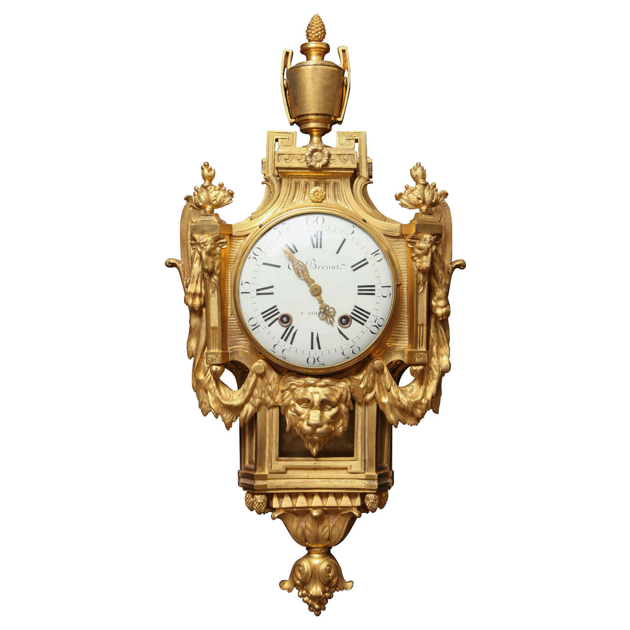 Ancienne horloge de cartel en bronze doré d'époque Louis XVI, XVIIIe siècle