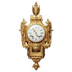 Antique French Louis XVI Period Dore Bronze Striking Cartel Clock, 18th Century