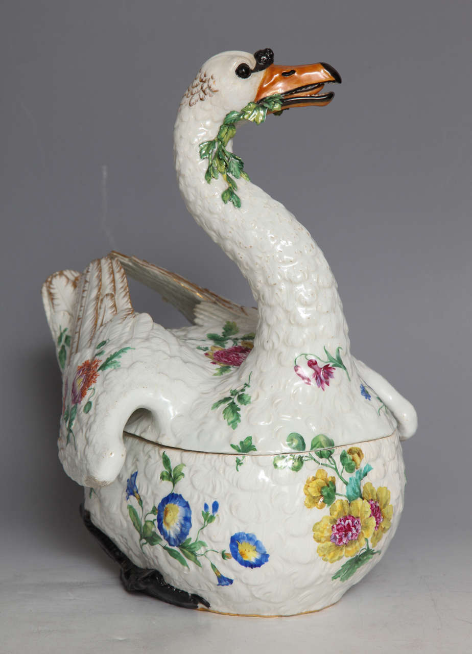 German Large 18th Century Meissen Porcelain Covered Swan Tureen
