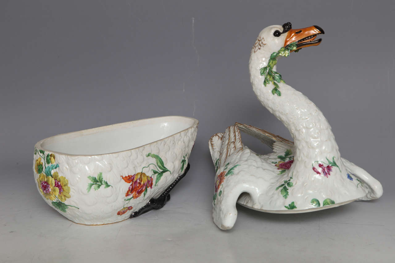 Large 18th Century Meissen Porcelain Covered Swan Tureen 1