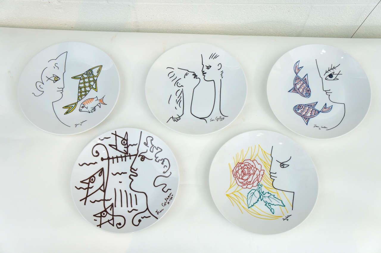 Wonderful Set of Five Jean Cocteau Plates