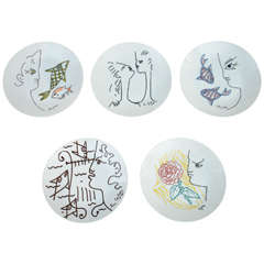 Wonderful Set of Five Jean Cocteau Plates