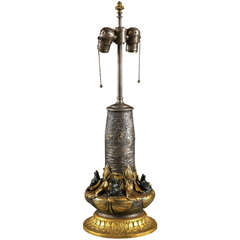 Antique Gilt and Silver Metal Table Lamp