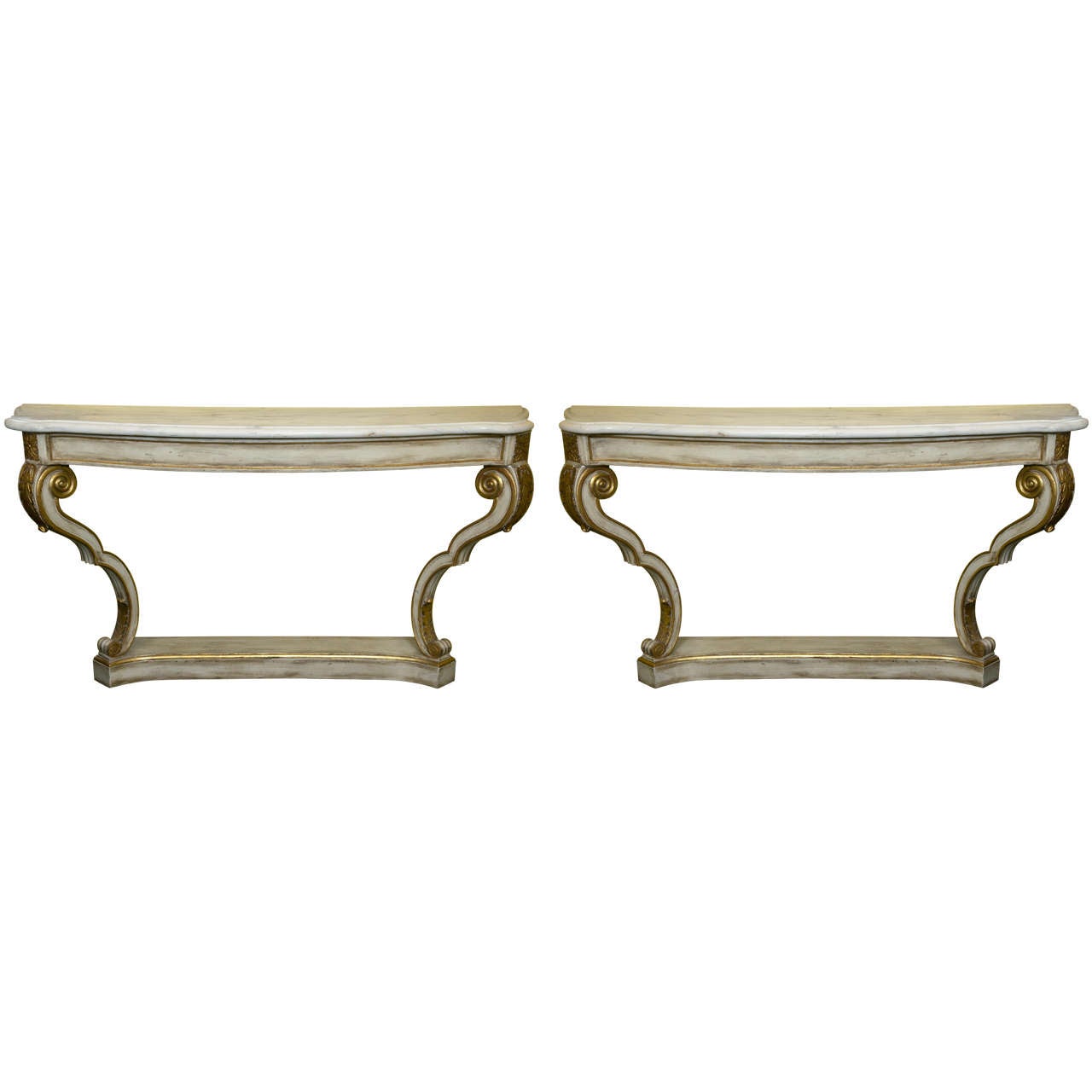 Pair of Maison Jansen Marble-Top Console Tables