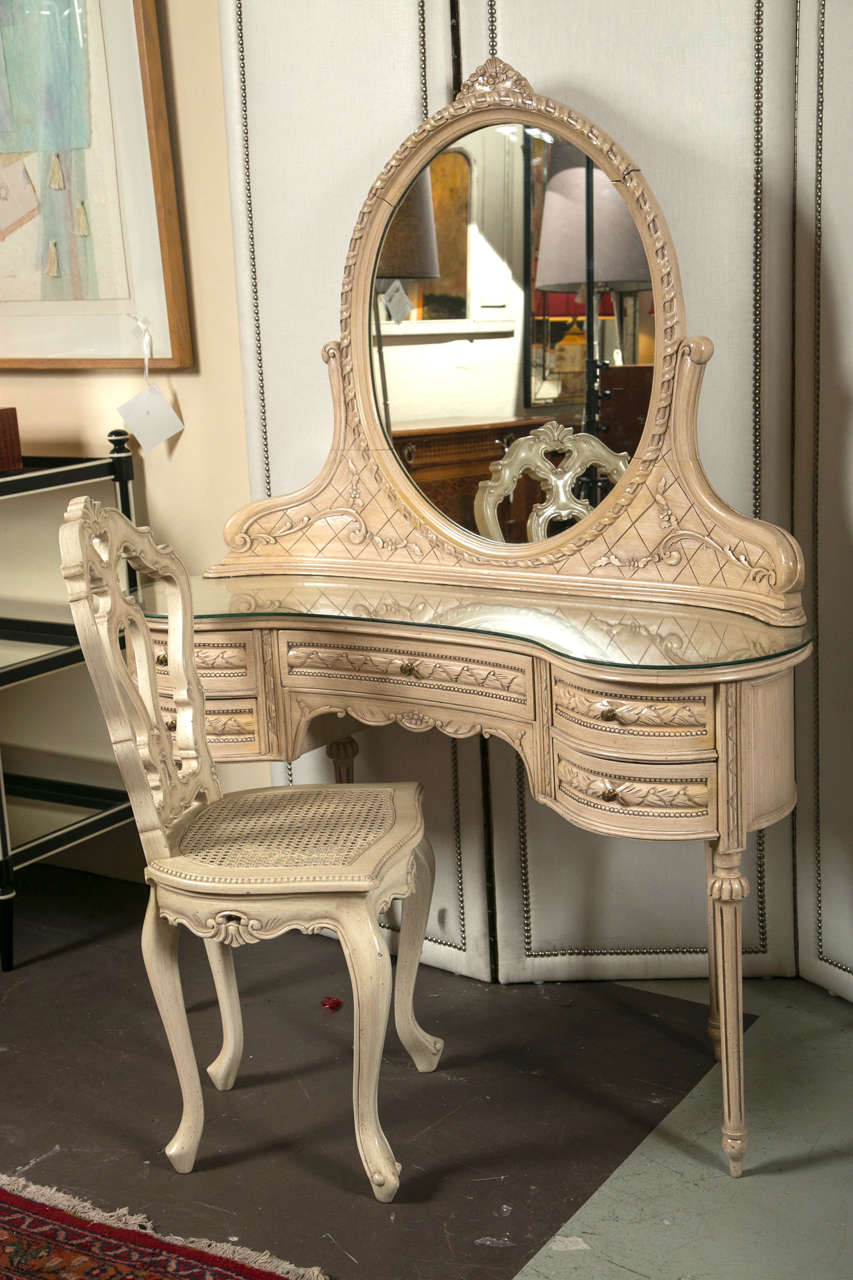Swedish Painted Vanity or Desk and Chair