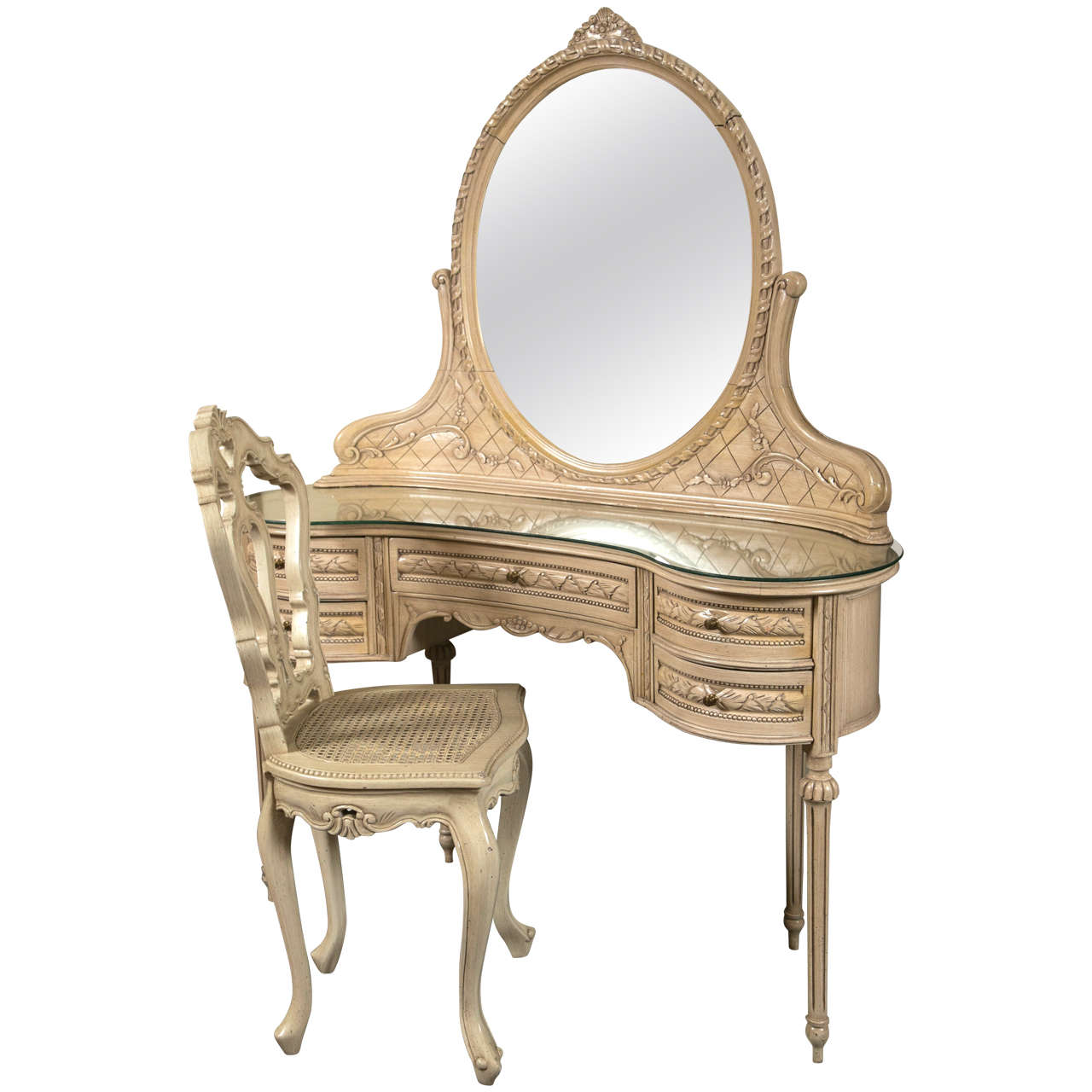 Swedish Painted Vanity or Desk and Chair