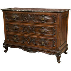 Louis XV Style Carved Walnut Marble-Top Commode