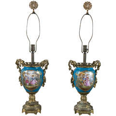 Pair of French Serves Bronze Mounted Table Lamps