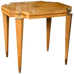 Yew Wood Brass Inlaid and Bronze Mounted End Table in the Manner of Jansen