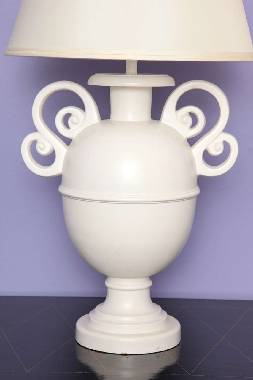 American Exquisite Pair of White-Painted, Urn-Shape Lamps