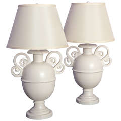 Exquisite Pair of White-Painted, Urn-Shape Lamps