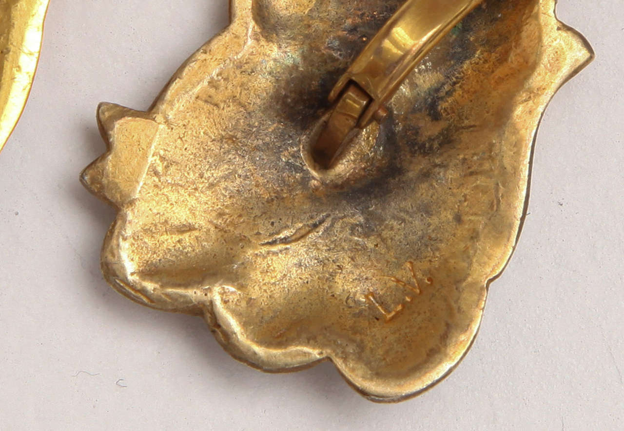 Mid-20th Century Pair of Line Vautrin Earrings in Turquoise Enamelled Bronze