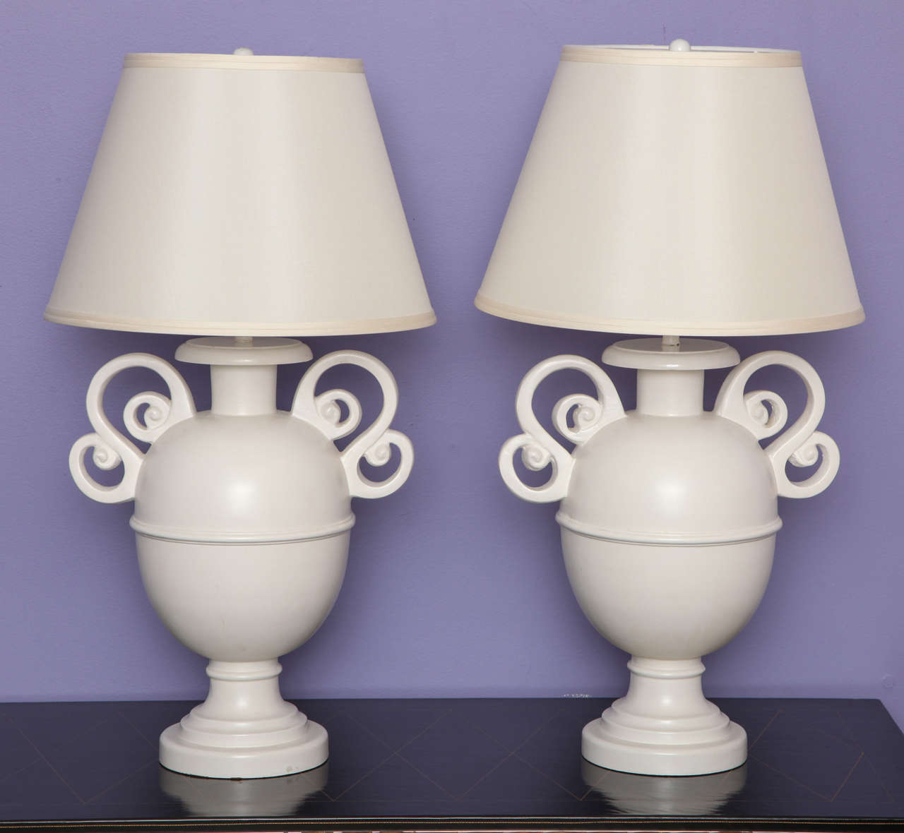 Exquisite Pair of WhitePainted, UrnShape Lamps at 1stDibs