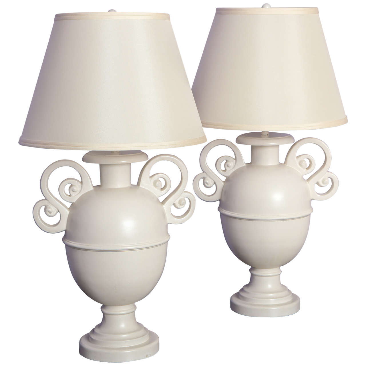 Exquisite Pair of WhitePainted, UrnShape Lamps at 1stDibs