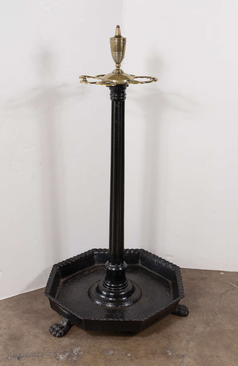 English 19th Century Coalbrookdale Cast Iron Brass Umbrella Stand