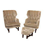 Pair of Lounge Chairs with Ottoman by Edward Wormley for Dunbar