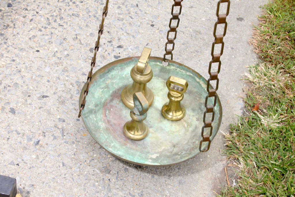 Large Antique French Brass and Iron Balance Scale with Weights For Sale 2