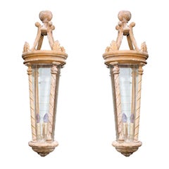 Pair of Large-Scale French Artisan Crafted Wood and Glass Lanterns