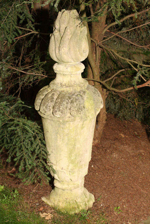 Pair of Tall Carved Stone Flame Finials 2
