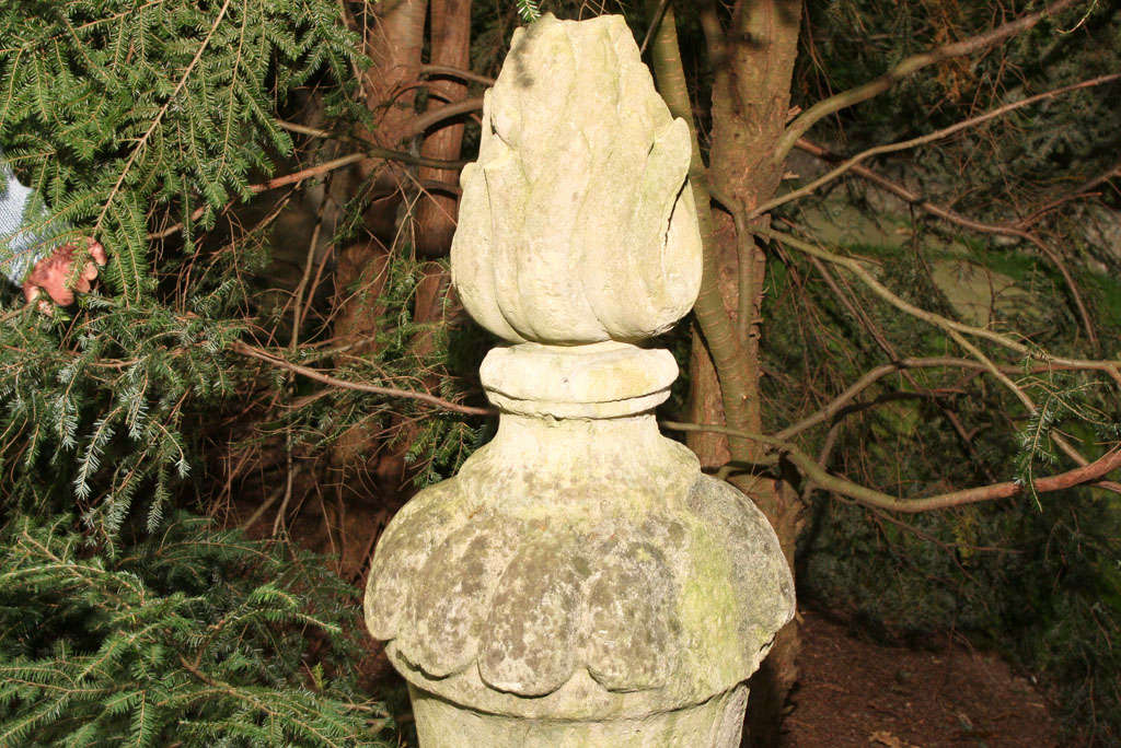 Pair of Tall Carved Stone Flame Finials 3