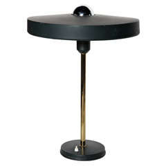 Large Louis Kalff for Philips Forest Green and Brass Lamp, Table - Circa 1957 5