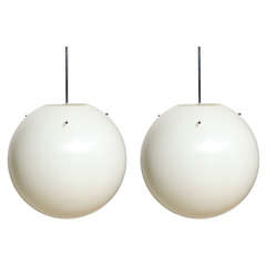 1960's pair of large Neal Small Off White Perspex and Chrome Hanging Pendants