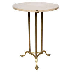 Brass and Travertine Side Table