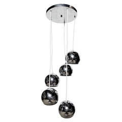 1960's Italian Modern Goffredo Reggiani Tiered Five Globe Chrome Hanging Pendant 5