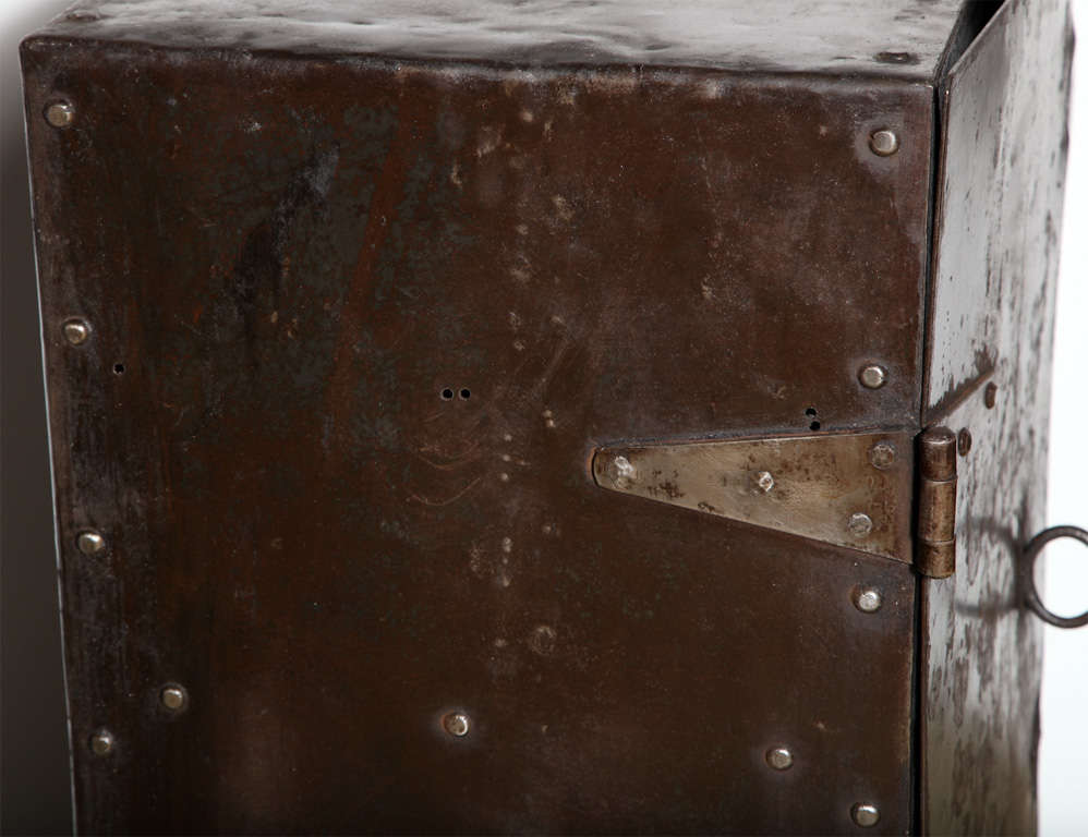 Industrial Two Door Riveted Steel Automotive Locking Tool Cabinet, Circa 1900  In Good Condition For Sale In Bainbridge, NY