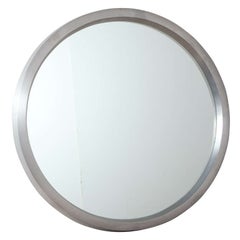Monumental ALCOA Letter "O" Circular Cast Brushed Aluminum Mirror, 1950s